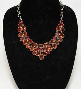 citrine and garnet stone statement necklace in sterling 925 silver 82.9g