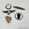 5 Assorted Vintage Brooch Pins Including Black On White Cameo