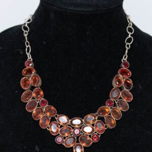citrine and garnet stone statement necklace in sterling 925 silver 82.9g