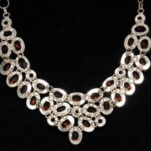 citrine and garnet stone statement necklace in sterling 925 silver 82.9g