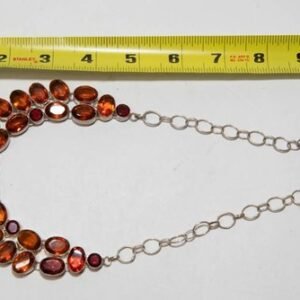 citrine and garnet stone statement necklace in sterling 925 silver 82.9g