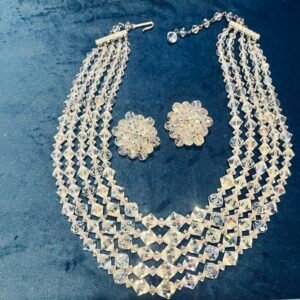The Celeste Set — Vintage Aurora Crystal Multi-Strand Necklace & Floral Earrings