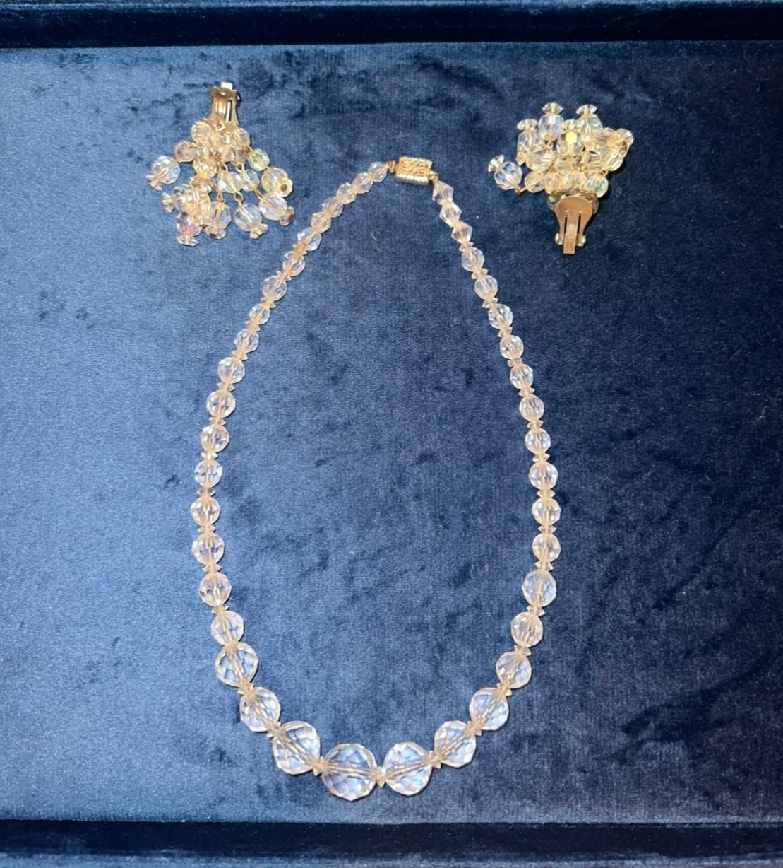 The Lumina Set — Vintage Faceted Crystal Necklace & Cluster Earrings - Image 2