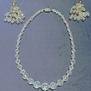 The Lumina Set — Vintage Faceted Crystal Necklace & Cluster Earrings
