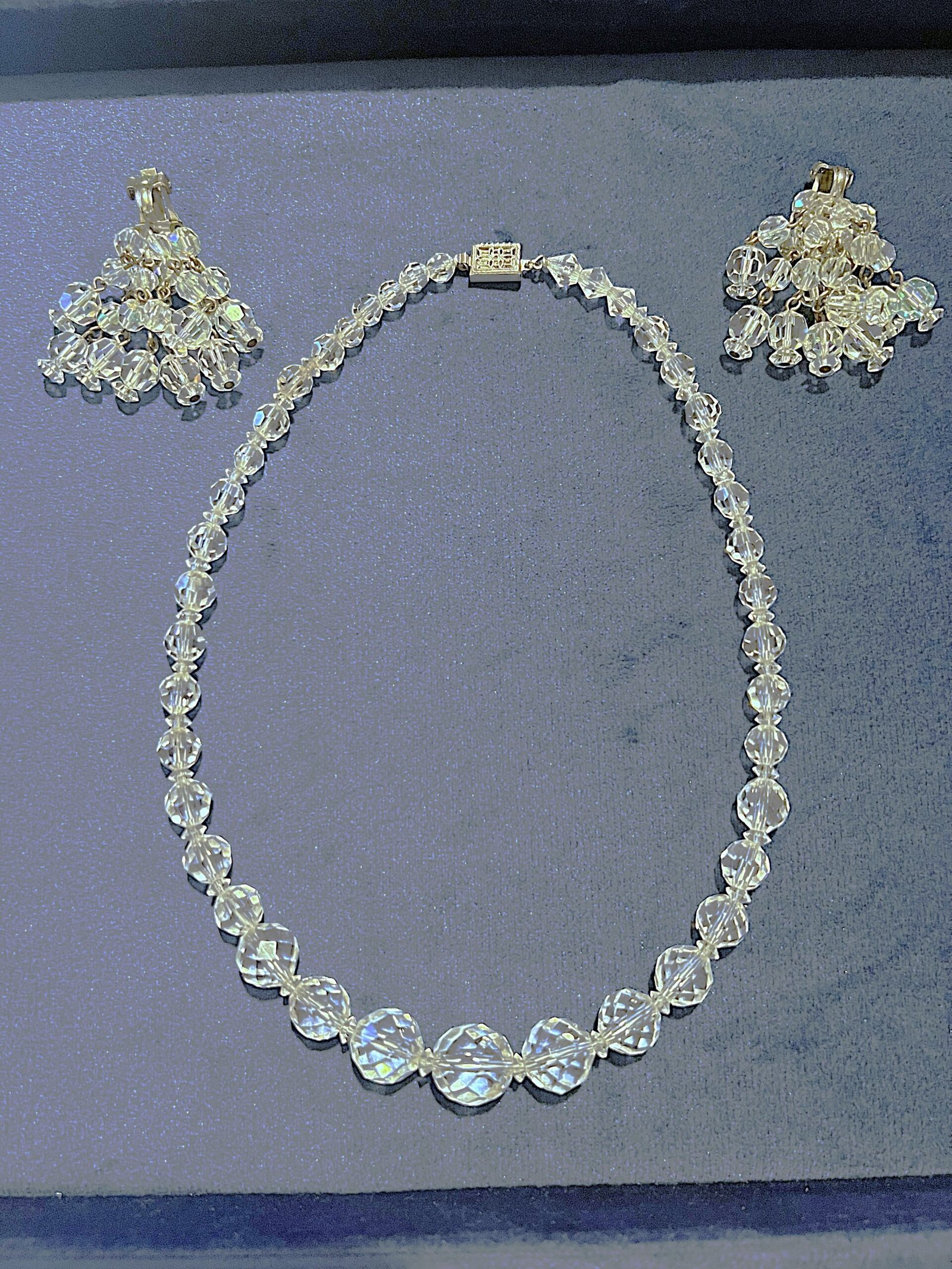 The Lumina Set — Vintage Faceted Crystal Necklace & Cluster Earrings